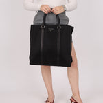 Prada Saffiano - Trimmed Tessuto XL North South Tote - FashioNica