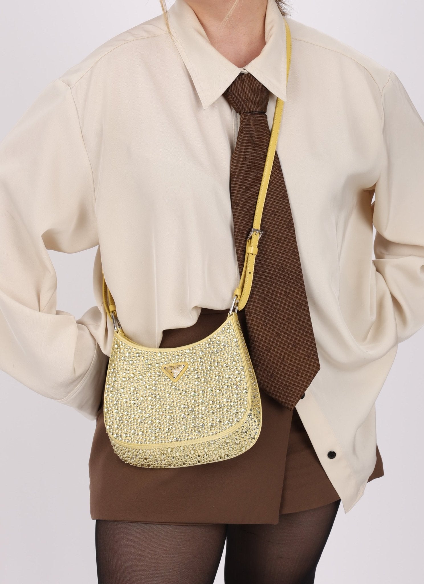 Prada Satin Crystal Embellished Cleo Shoulder Bag - FashioNica