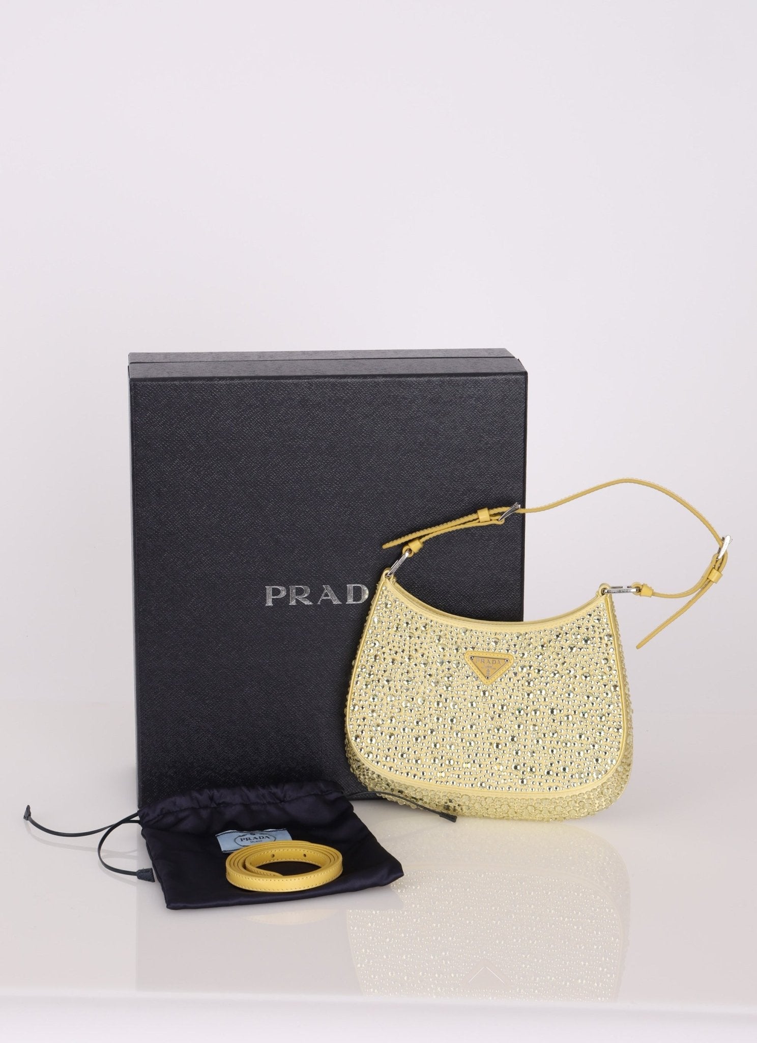 Prada Satin Crystal Embellished Cleo Shoulder Bag - FashioNica