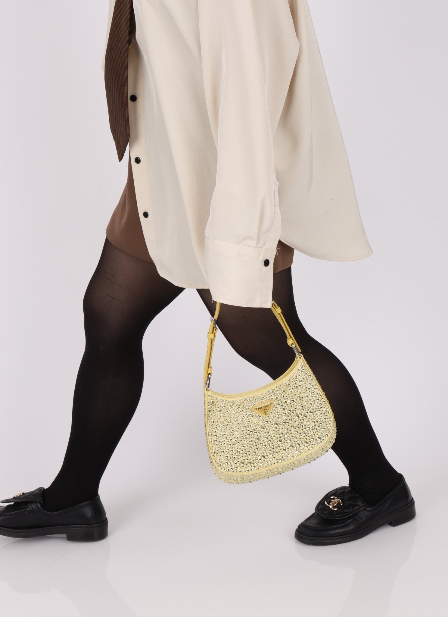 Prada Satin Crystal Embellished Cleo Shoulder Bag - FashioNica