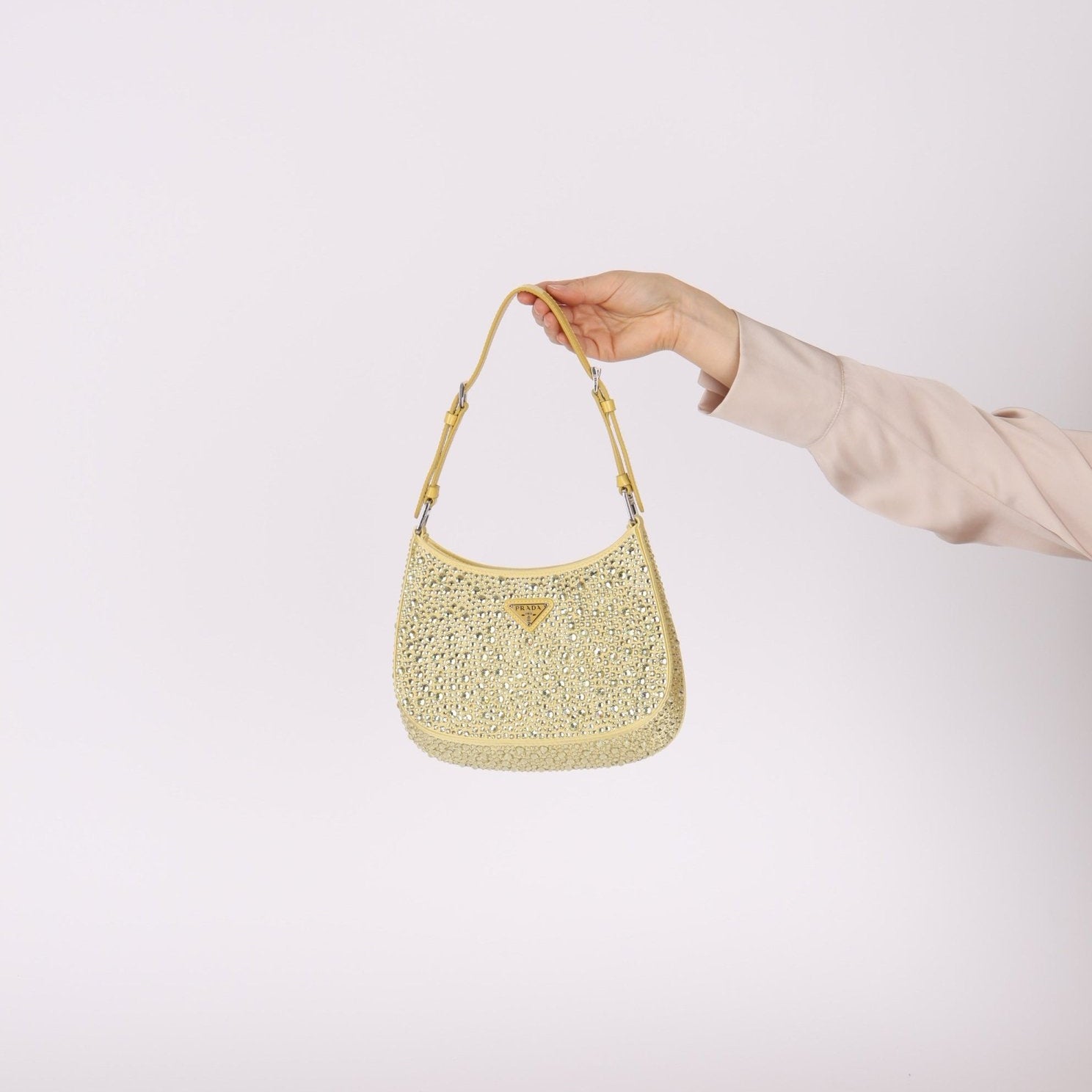 Prada Satin Crystal Embellished Cleo Shoulder Bag - FashioNica