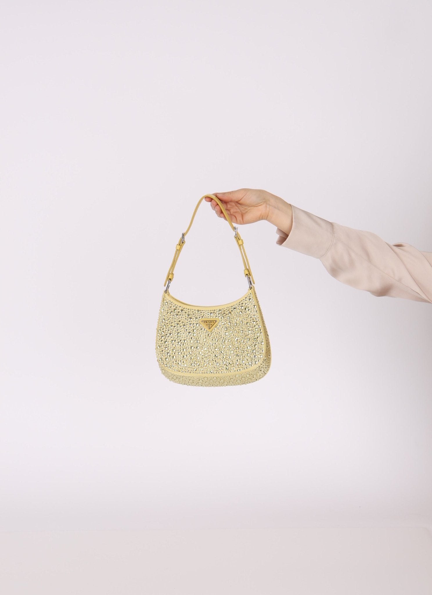 Prada Satin Crystal Embellished Cleo Shoulder Bag - FashioNica