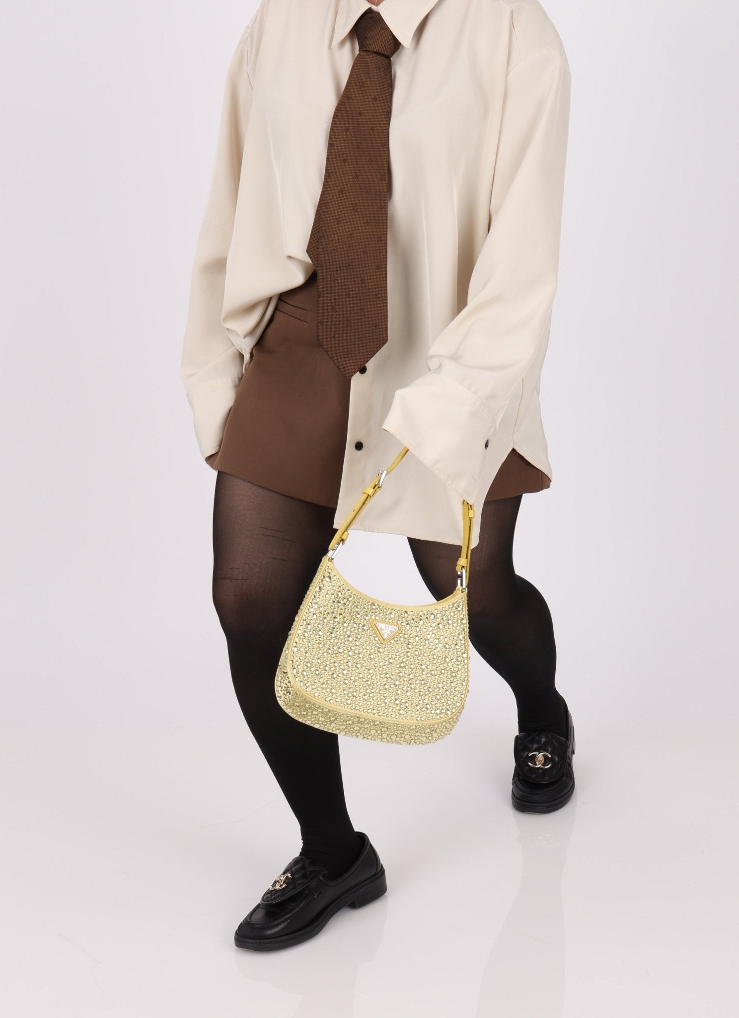 Prada Satin Crystal Embellished Cleo Shoulder Bag - FashioNica