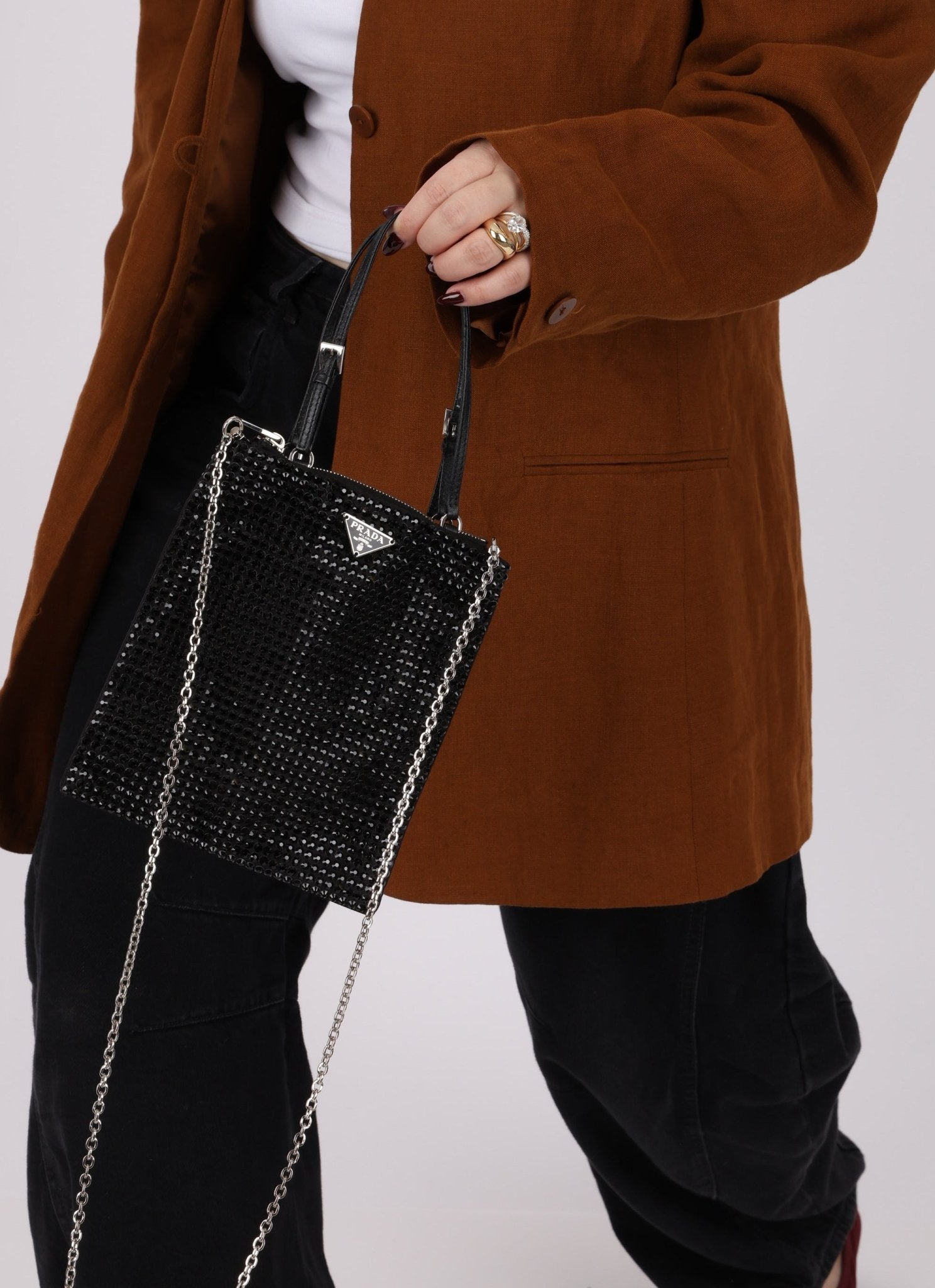 Prada Satin Crystal Embellished Mini Tote - FashioNica