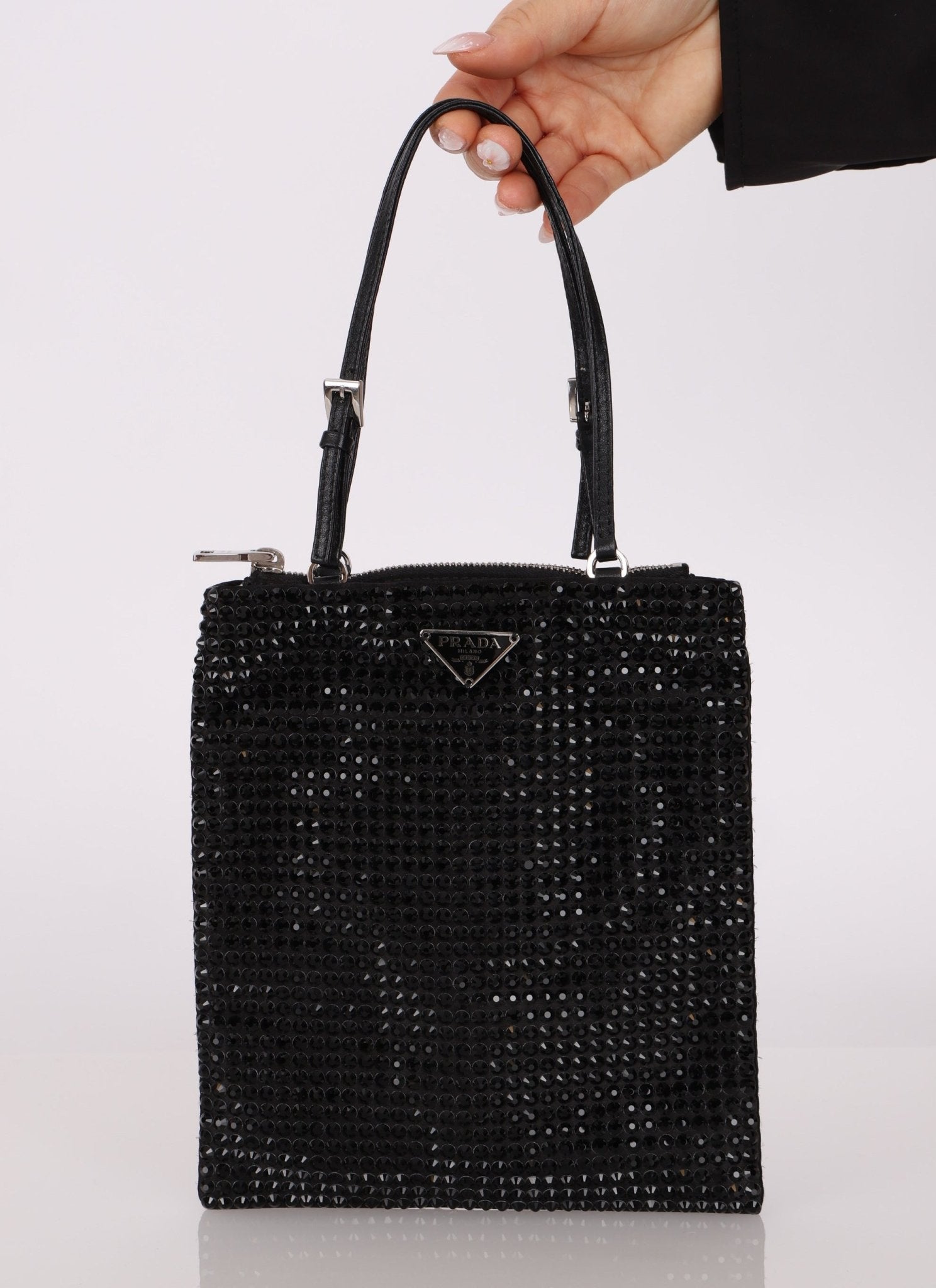 Prada Satin Crystal Embellished Mini Tote - FashioNica