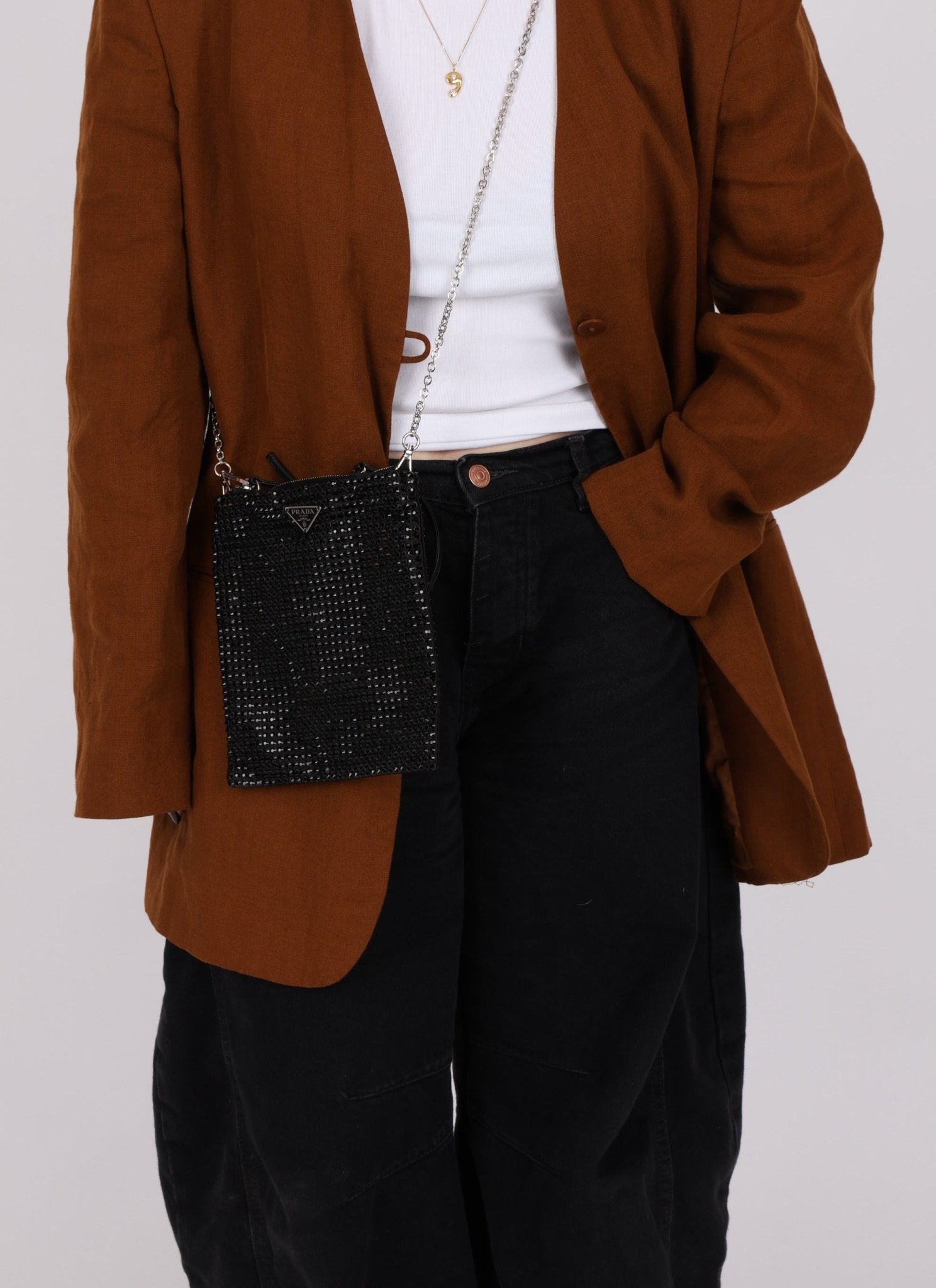 Prada Satin Crystal Embellished Mini Tote - FashioNica