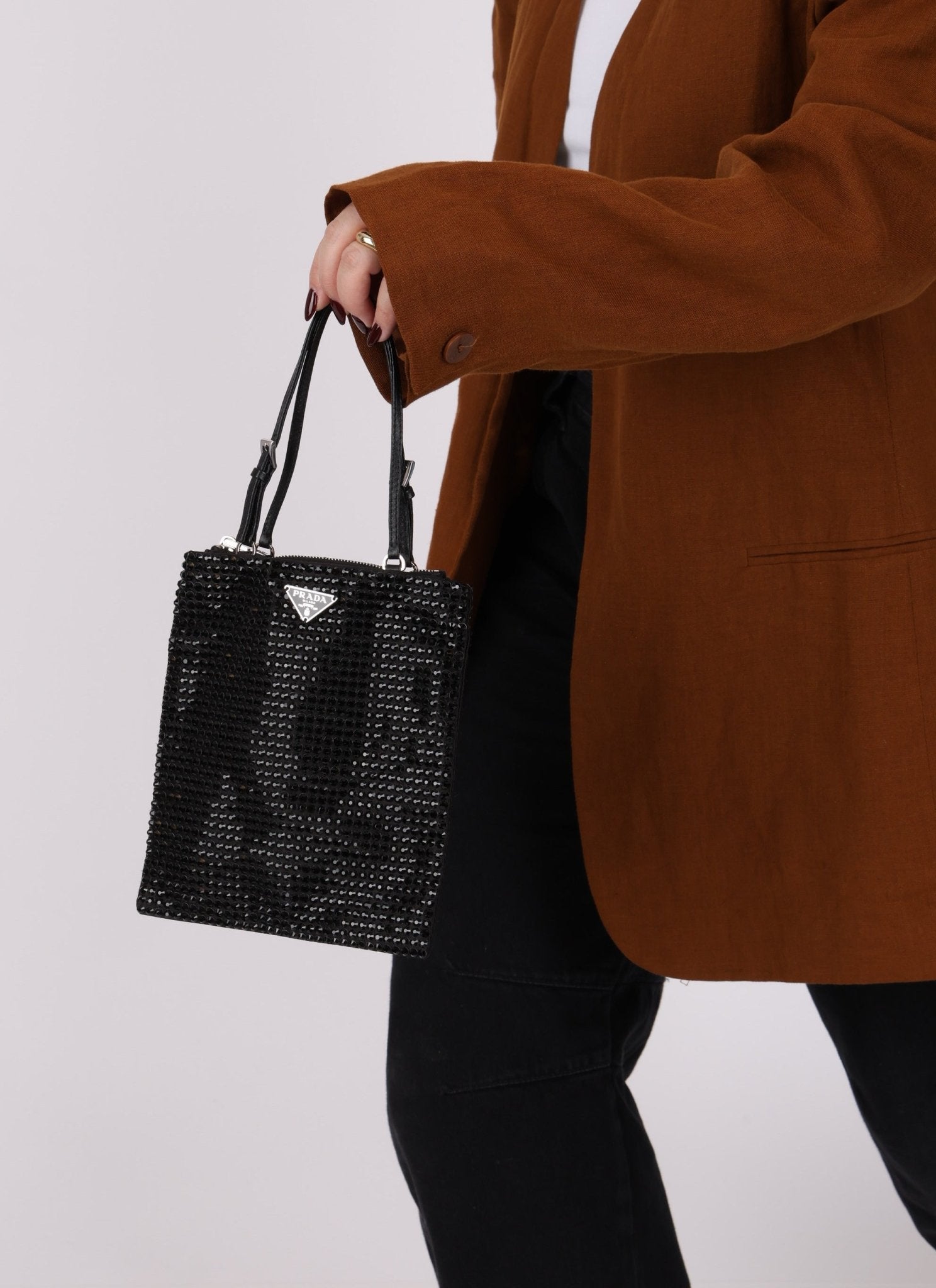 Prada Satin Crystal Embellished Mini Tote - FashioNica