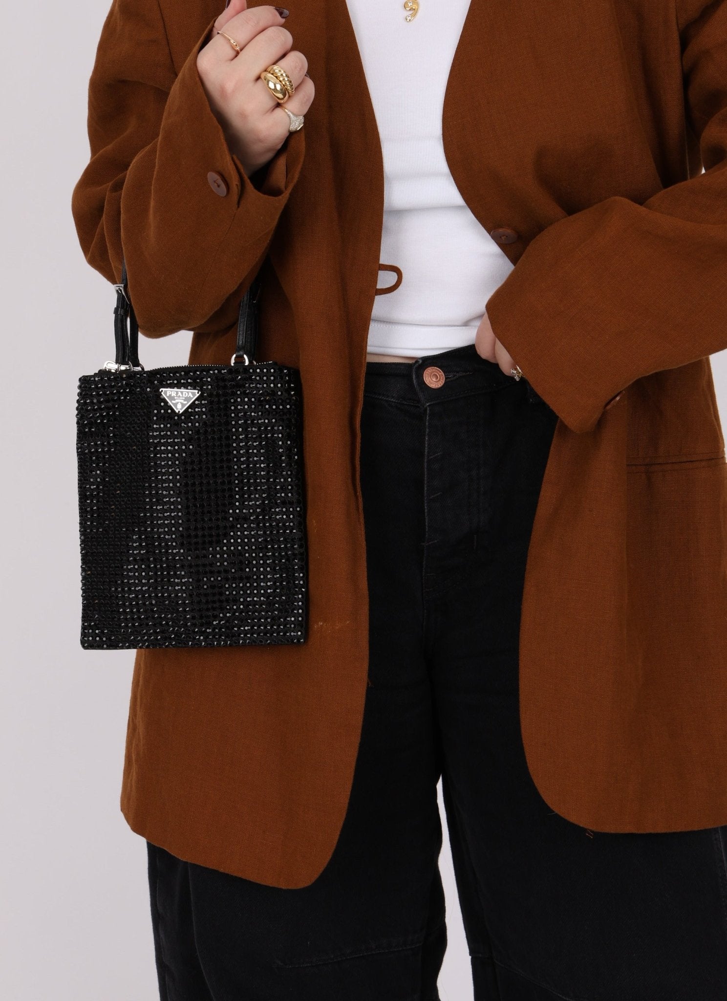 Prada Satin Crystal Embellished Mini Tote - FashioNica