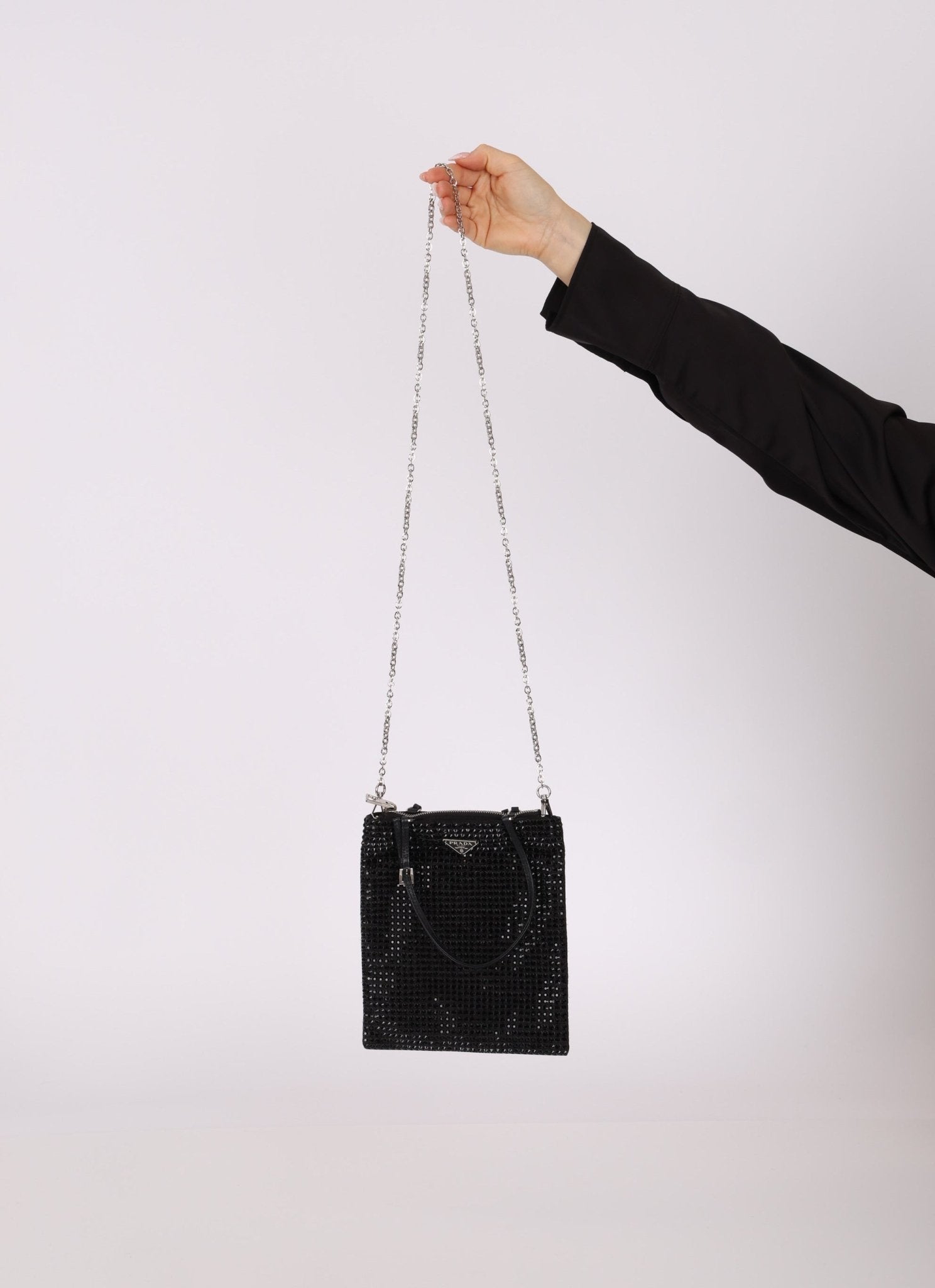 Prada Satin Crystal Embellished Mini Tote - FashioNica