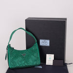 Prada Satin Crystal Mini Re - Edition 2000 Bag in Green Mango - FashioNica