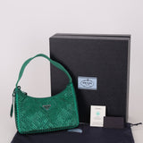 Prada Satin Crystal Mini Re - Edition 2000 Bag in Green Mango - FashioNica