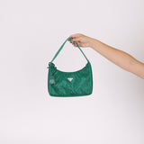 Prada Satin Crystal Mini Re - Edition 2000 Bag in Green Mango - FashioNica