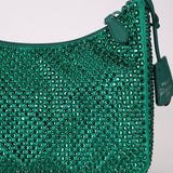 Prada Satin Crystal Mini Re - Edition 2000 Bag in Green Mango - FashioNica