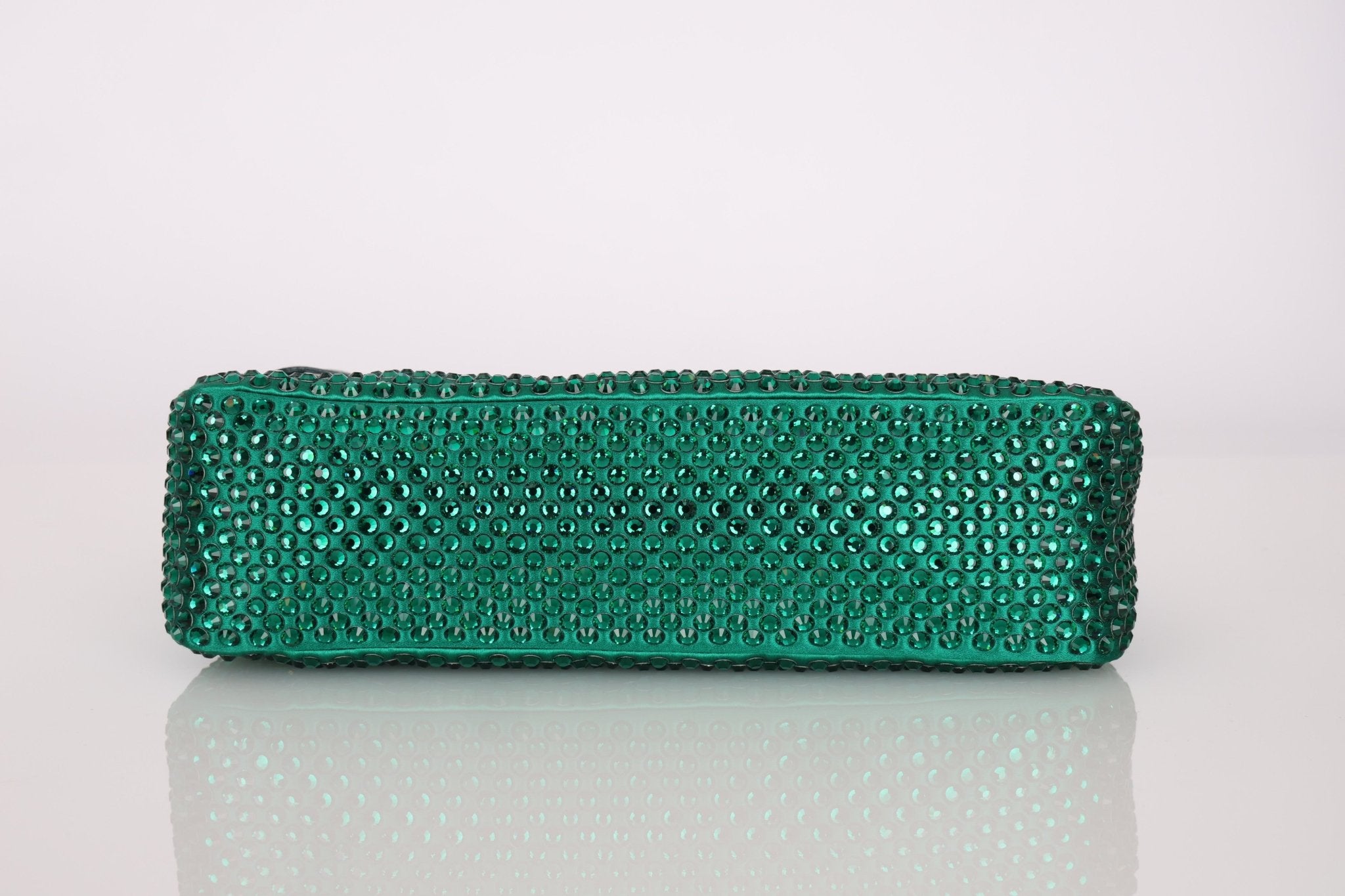 Prada Satin Crystal Mini Re - Edition 2000 Bag in Green Mango - FashioNica