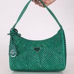 Prada Satin Crystal Mini Re - Edition 2000 Bag in Green Mango - FashioNica