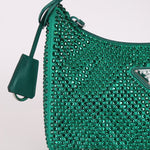 Prada Satin Crystal Mini Re - Edition 2000 Bag in Green Mango - FashioNica