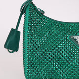 Prada Satin Crystal Mini Re - Edition 2000 Bag in Green Mango - FashioNica