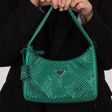 Prada Satin Crystal Mini Re - Edition 2000 Bag in Green Mango - FashioNica