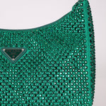 Prada Satin Crystal Mini Re - Edition 2000 Bag in Green Mango - FashioNica
