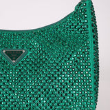 Prada Satin Crystal Mini Re - Edition 2000 Bag in Green Mango - FashioNica