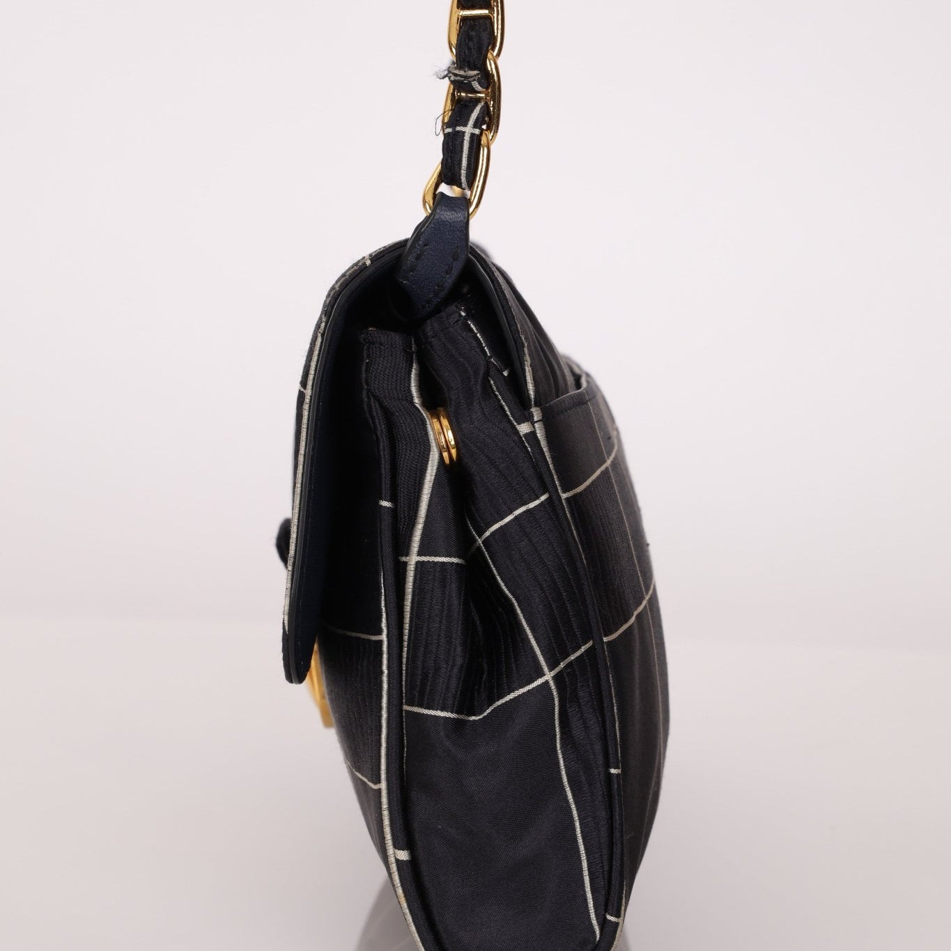 Prada Satin Windowpane Chain Shoulder Bag - FashioNica
