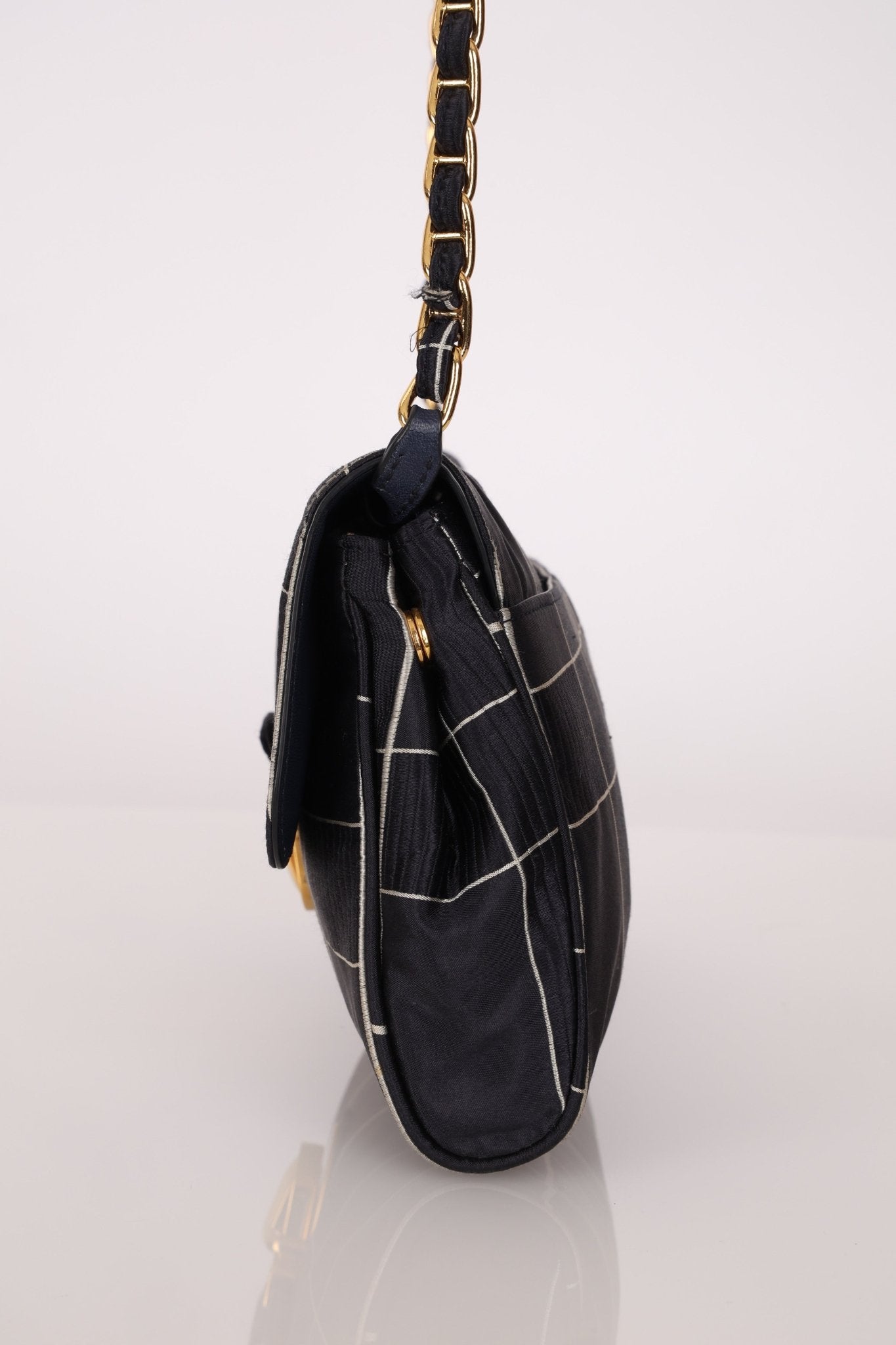 Prada Satin Windowpane Chain Shoulder Bag - FashioNica