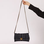 Prada Satin Windowpane Chain Shoulder Bag - FashioNica