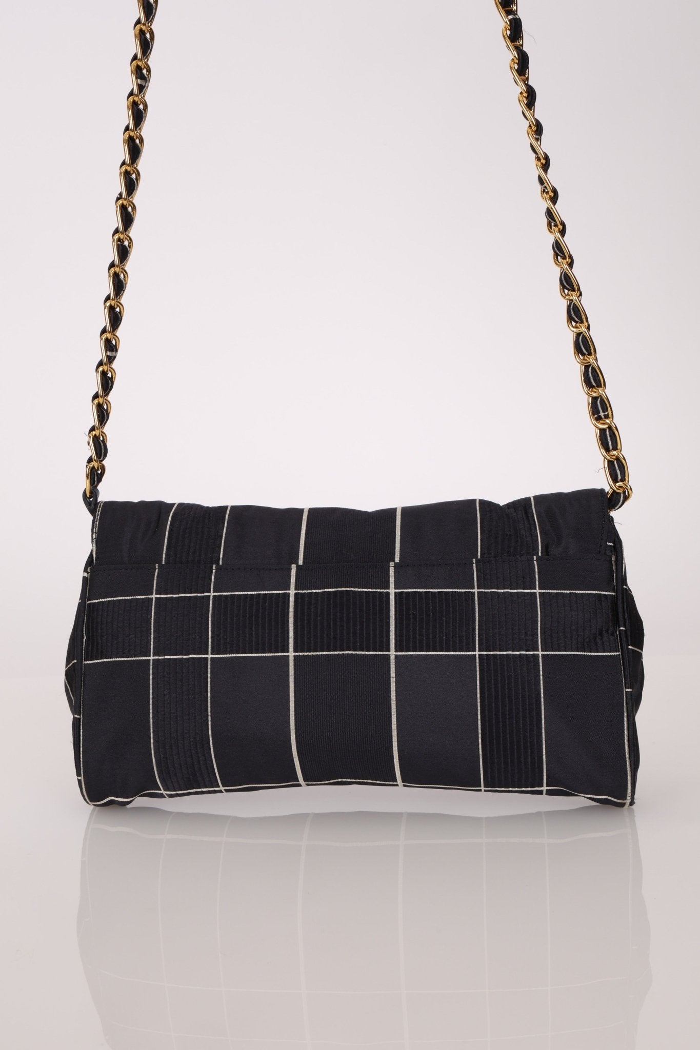 Prada Satin Windowpane Chain Shoulder Bag - FashioNica
