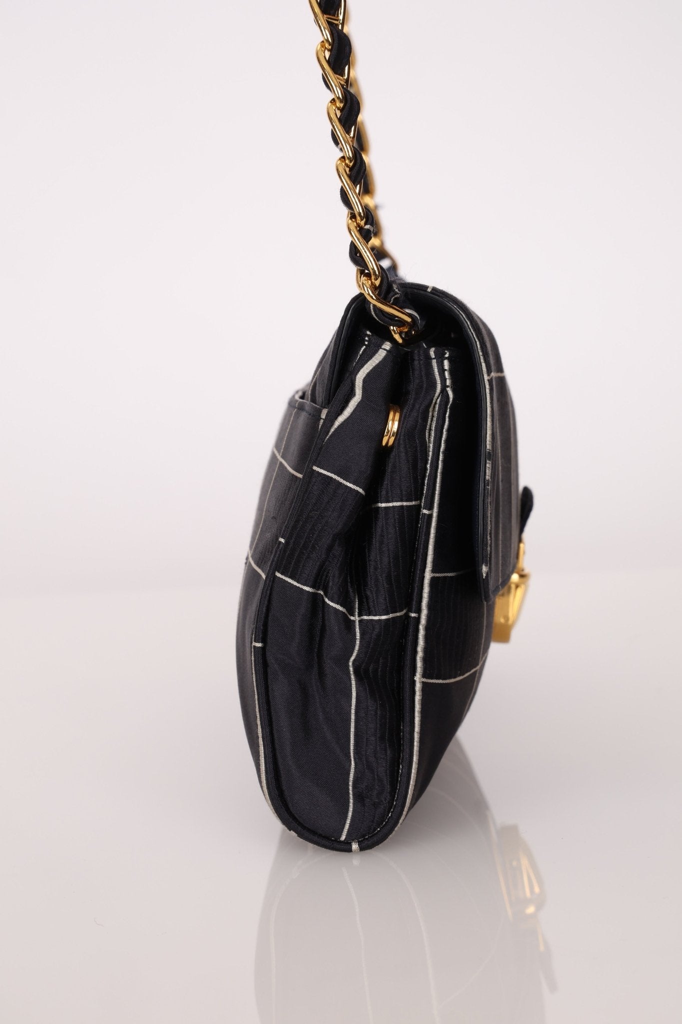 Prada Satin Windowpane Chain Shoulder Bag - FashioNica