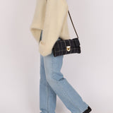 Prada Satin Windowpane Chain Shoulder Bag - FashioNica