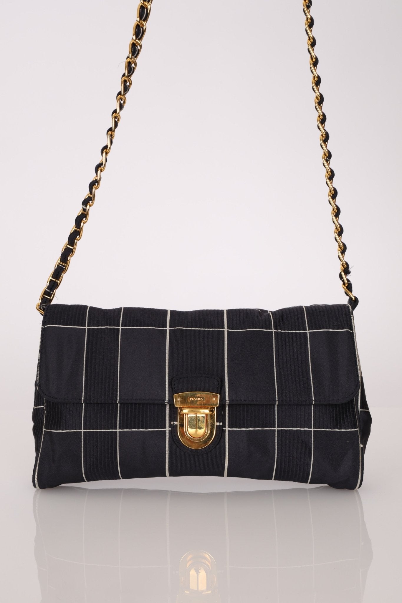 Prada Satin Windowpane Chain Shoulder Bag - FashioNica