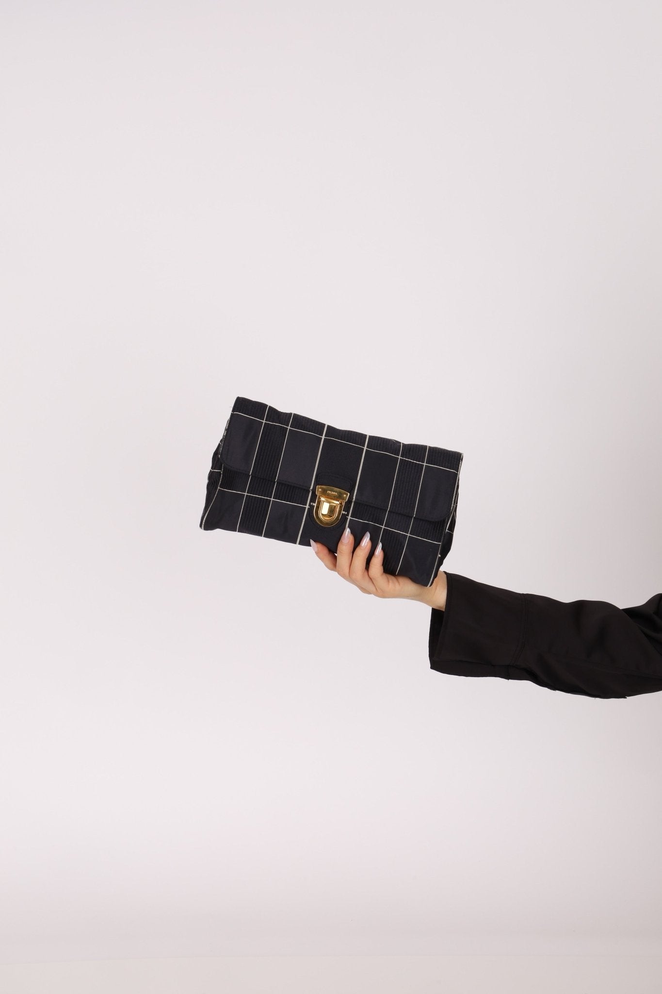 Prada Satin Windowpane Chain Shoulder Bag - FashioNica