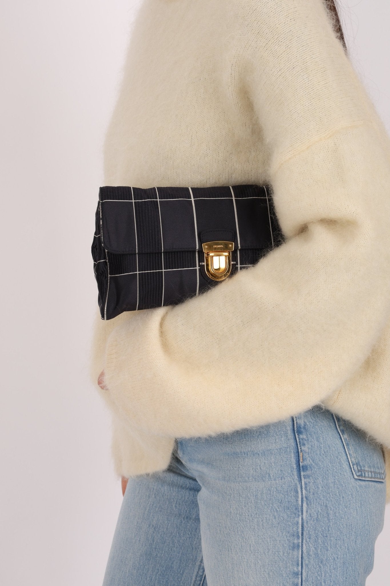 Prada Satin Windowpane Chain Shoulder Bag - FashioNica