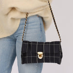 Prada Satin Windowpane Chain Shoulder Bag - FashioNica