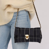 Prada Satin Windowpane Chain Shoulder Bag - FashioNica
