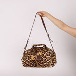 Prada Showline Collection Leopard Calfskin Gold Chain Bowling Tote - FashioNica