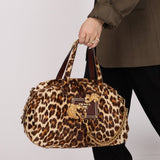 Prada Showline Collection Leopard Calfskin Gold Chain Bowling Tote - FashioNica