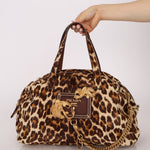Prada Showline Collection Leopard Calfskin Gold Chain Bowling Tote - FashioNica
