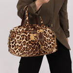 Prada Showline Collection Leopard Calfskin Gold Chain Bowling Tote - FashioNica