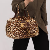 Prada Showline Collection Leopard Calfskin Gold Chain Bowling Tote - FashioNica