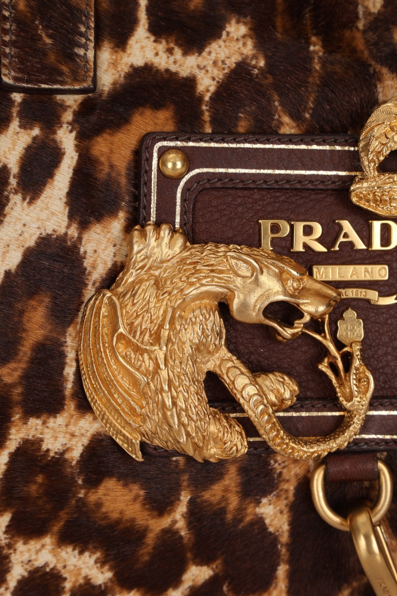 Prada Showline Collection Leopard Calfskin Gold Chain Bowling Tote - FashioNica