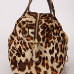 Prada Showline Collection Leopard Calfskin Gold Chain Bowling Tote - FashioNica