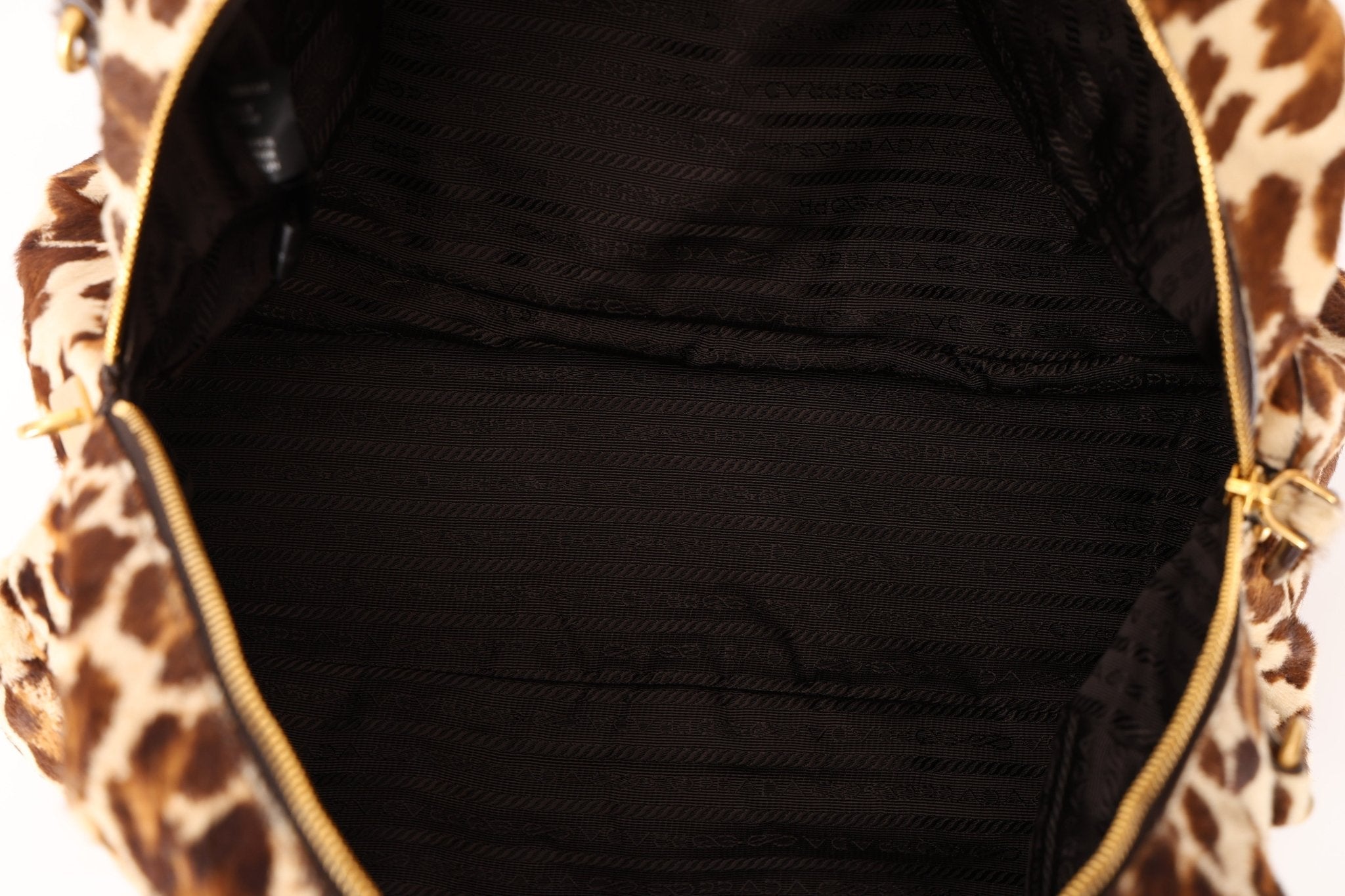 Prada Showline Collection Leopard Calfskin Gold Chain Bowling Tote - FashioNica