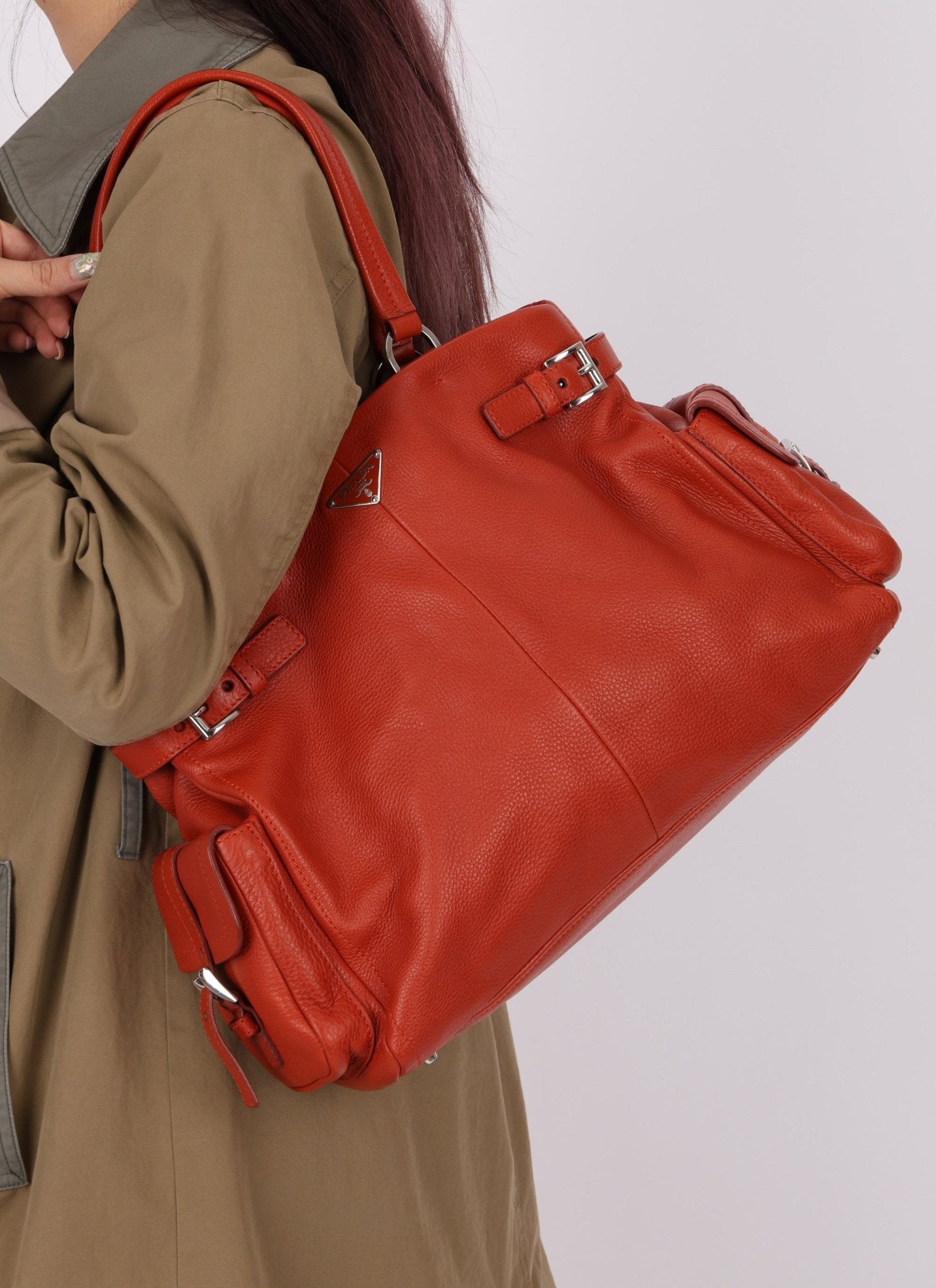 Prada Vitello Calfskin Daino Pocket Tote - FashioNica