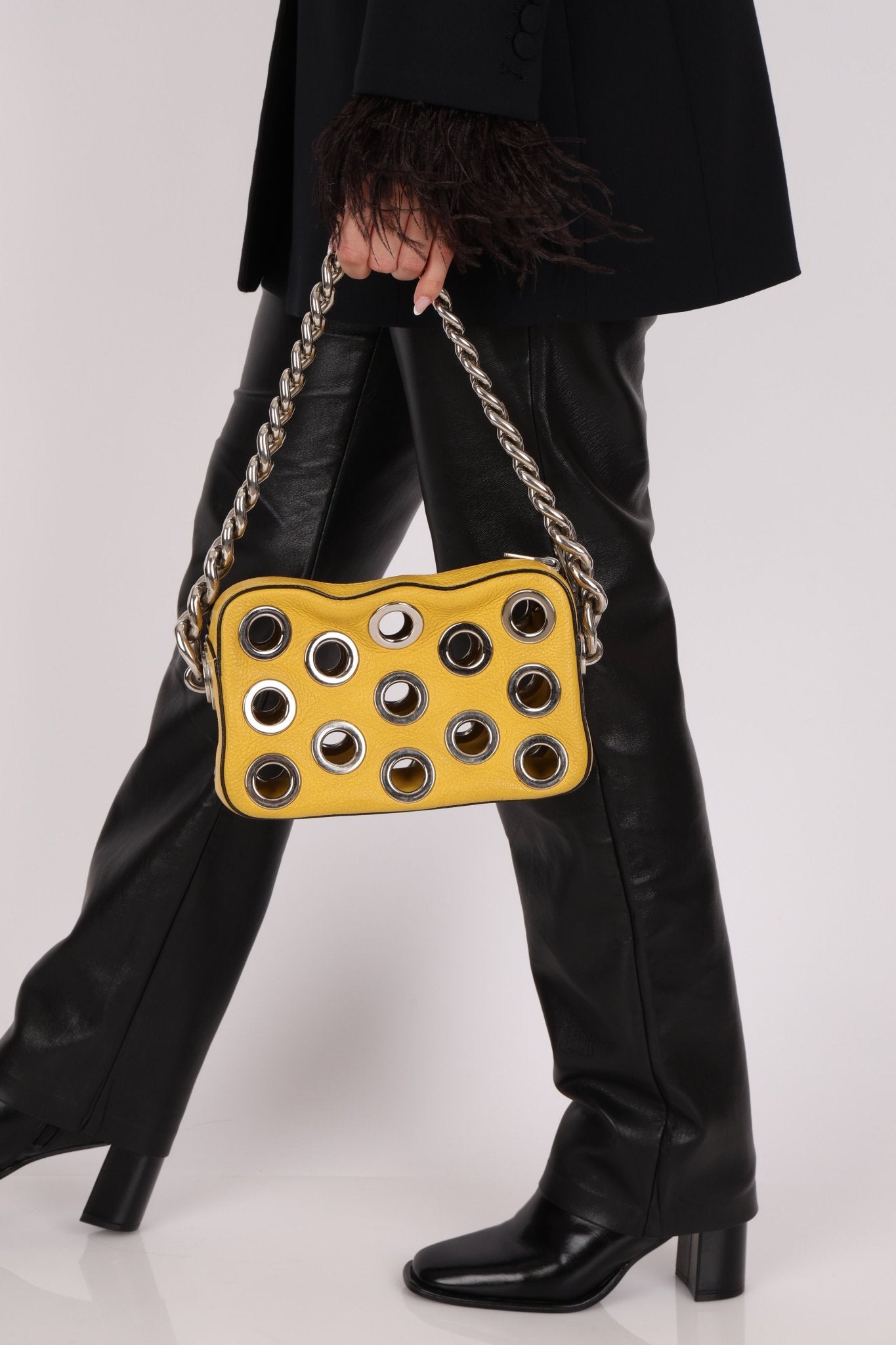 Prada Vitello Lemon Daino Grommet Chain Bag - FashioNica