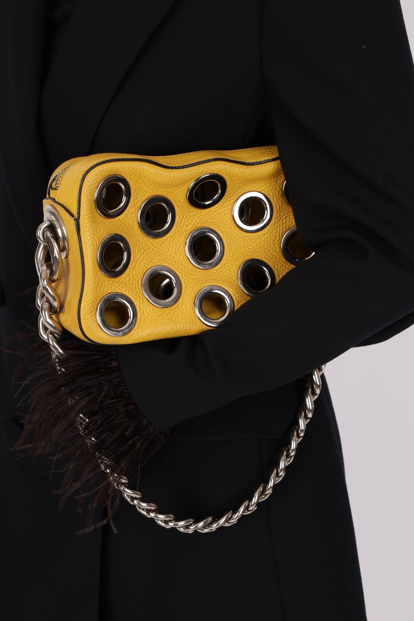 Prada Vitello Lemon Daino Grommet Chain Bag - FashioNica