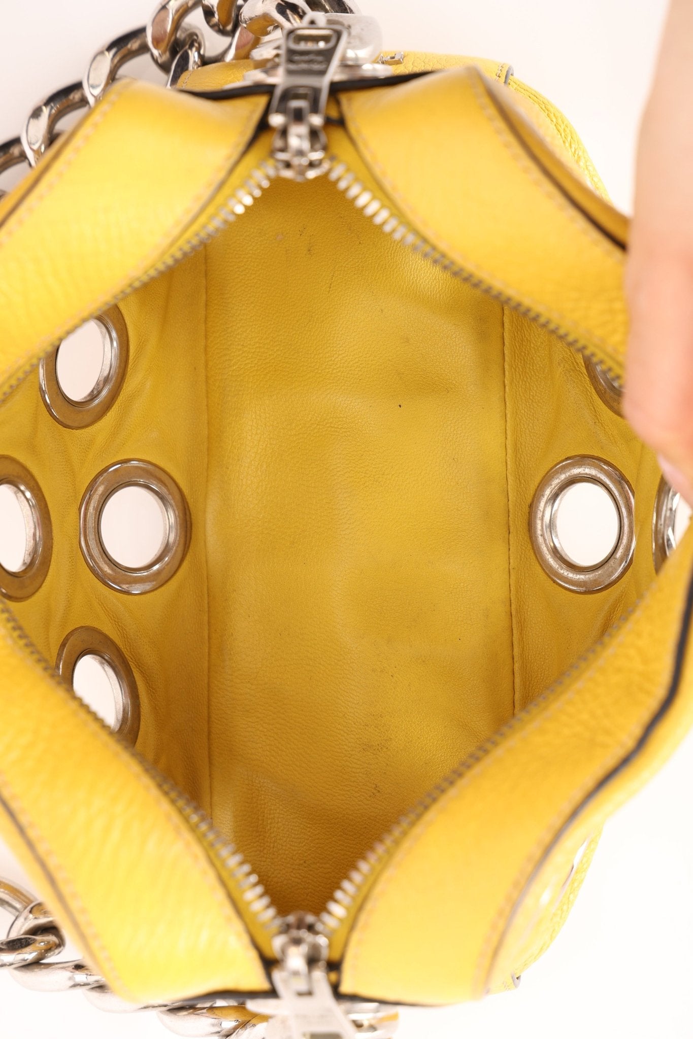 Prada Vitello Lemon Daino Grommet Chain Bag - FashioNica