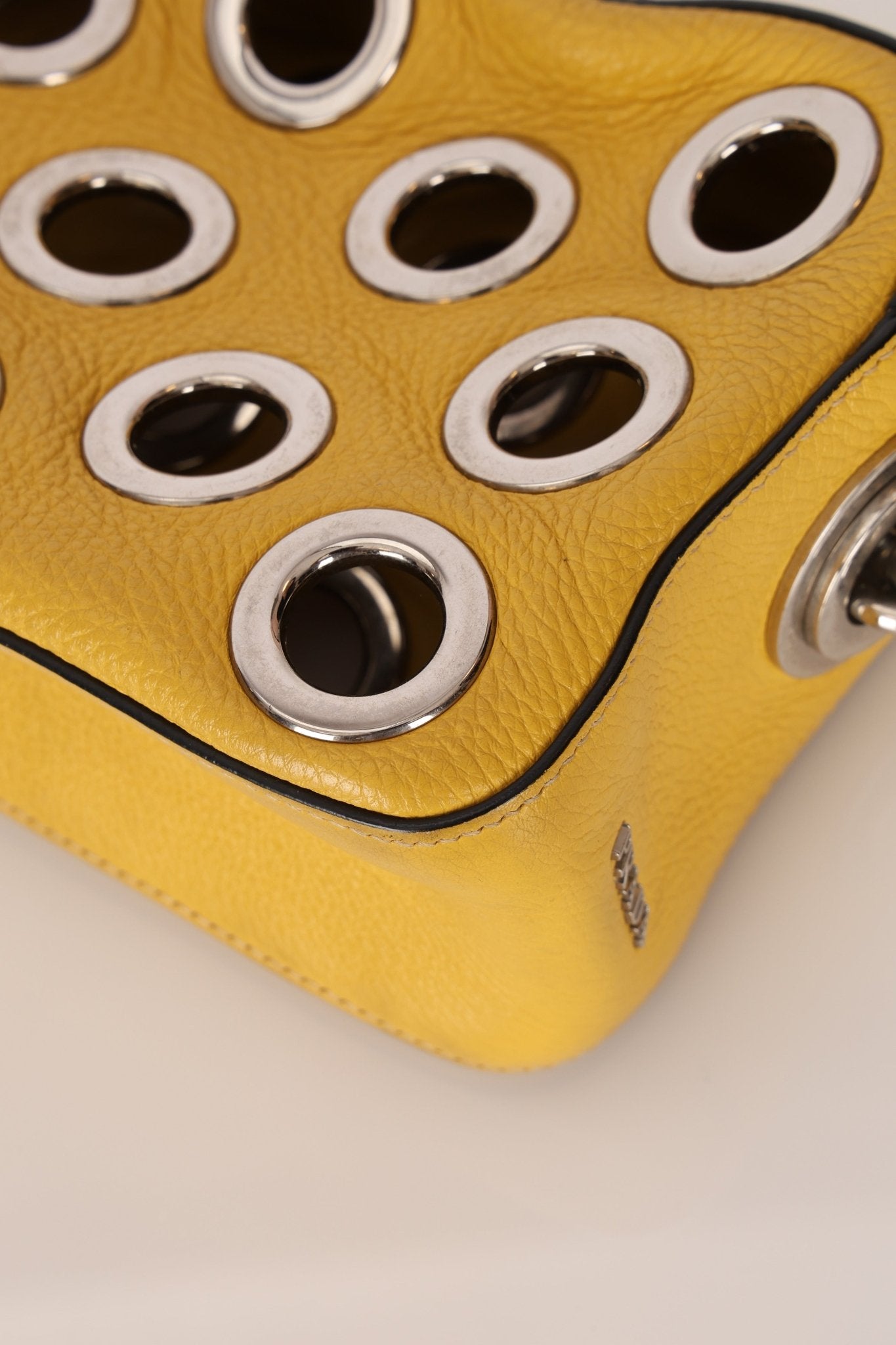 Prada Vitello Lemon Daino Grommet Chain Bag - FashioNica