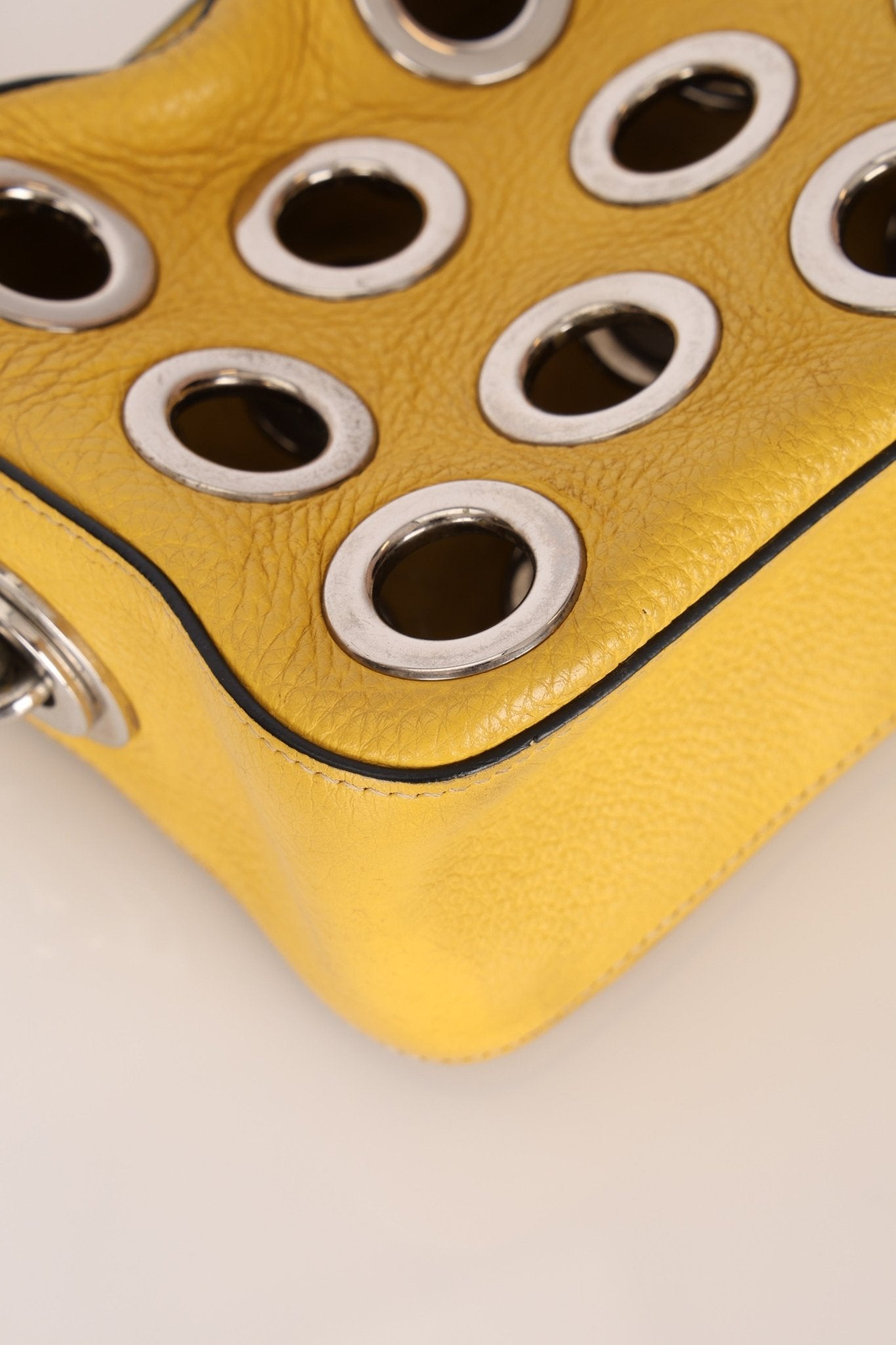 Prada Vitello Lemon Daino Grommet Chain Bag - FashioNica