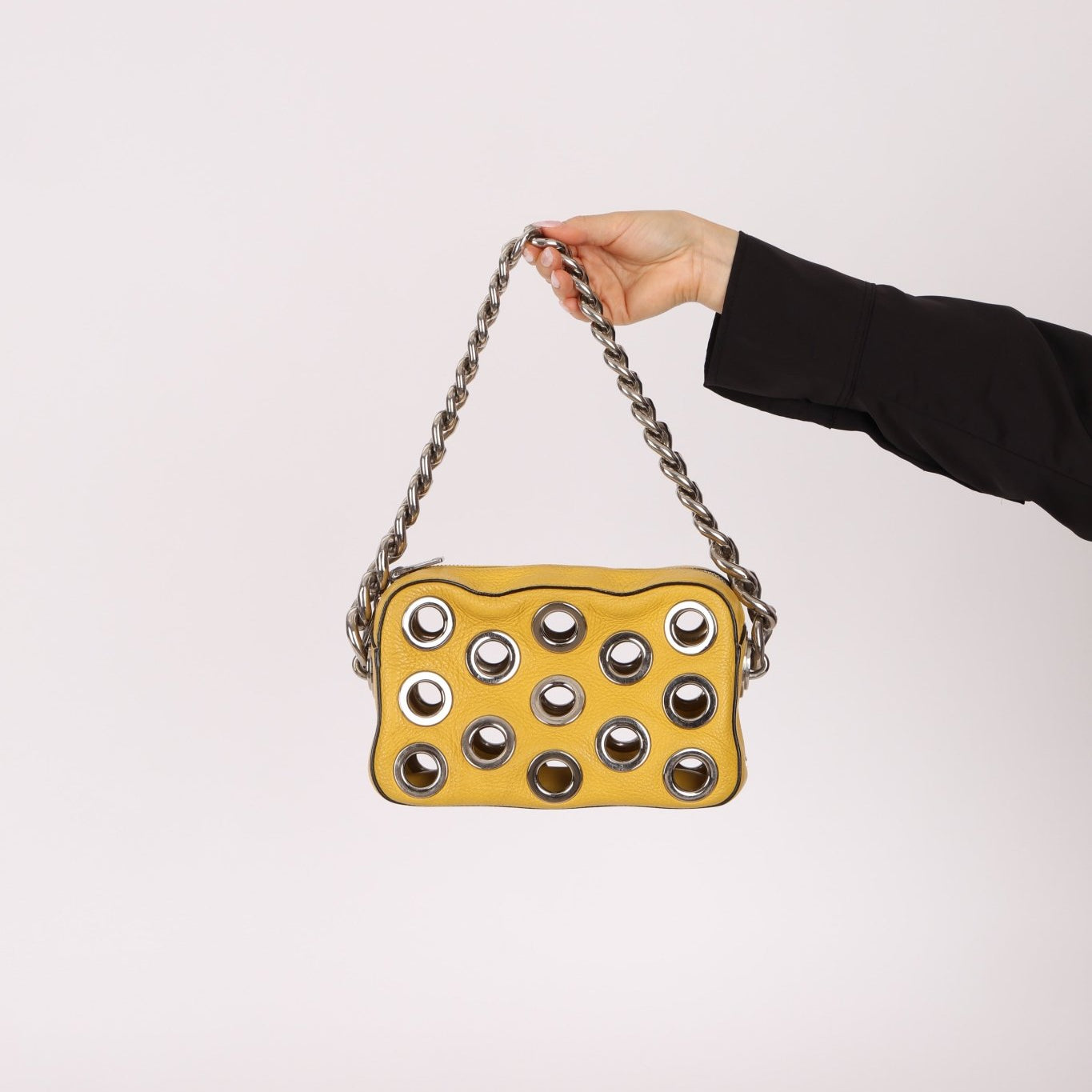Prada Vitello Lemon Daino Grommet Chain Bag - FashioNica